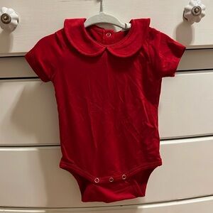 Kate Quinn red bamboo Peter Pan collar onesie